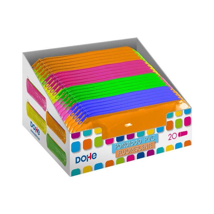 Dohe Expositor de 20 Portatodos Redondos de PVC Transparente Fluorescente - Colores Surtidos