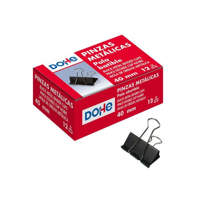 Dohe 12 Pinzas Metalicas Sujetapapeles de Pala Abatible - 50mm - Acero de Gran Resistencia - Color Negro