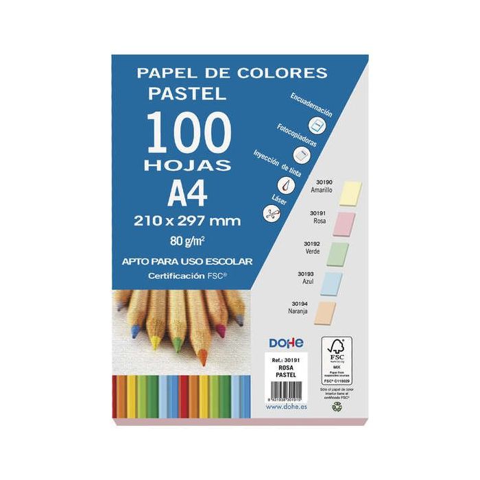 Dohe Papel Multifuncion Color Pastel - 80g - Apto para Fotocopiadoras, Impresoras Laser y Chorro de Tinta - Ideal para Uso Escolar