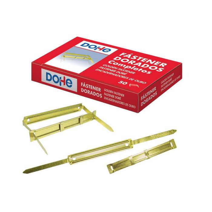 Dohe Fastener Metalico Dorado - para Encuadernaciones de 80mm - Lengüeta y Pasador - Caja de 50 Uds