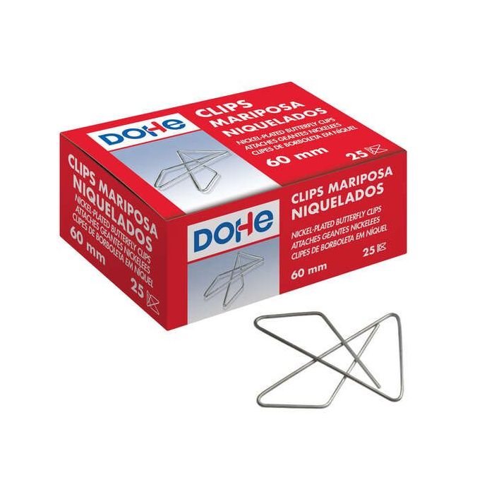 Dohe 25 Clips Mariposa Niquelados - 20mm - Alambre Metalico de Primera Calidad