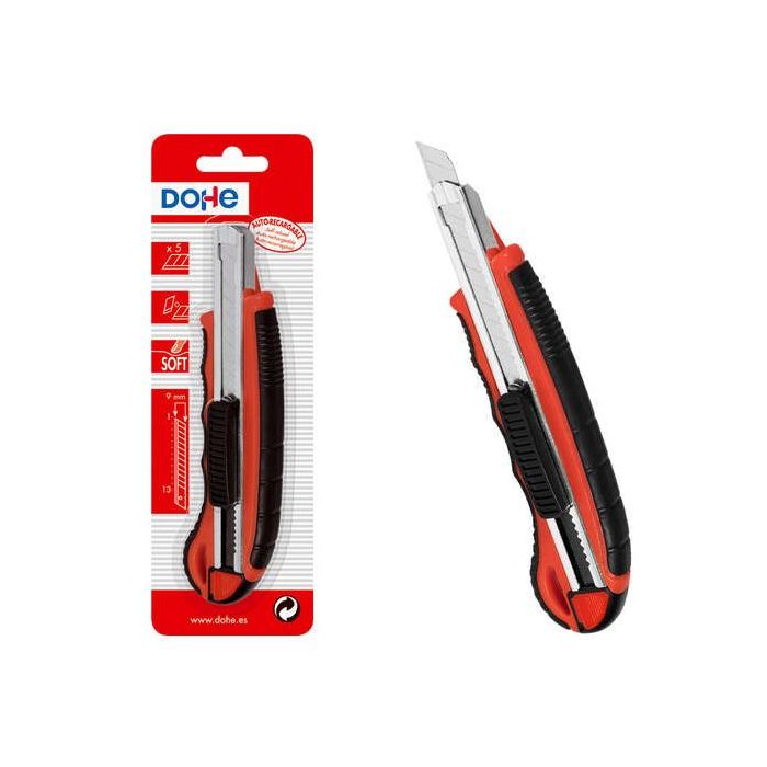 Dohe Cutter de Plastico con Guia de Acero Inoxidable - Cuchillas Tronzables de Acero - Sistema de Bloqueo de Cuchilla - Blister Individual