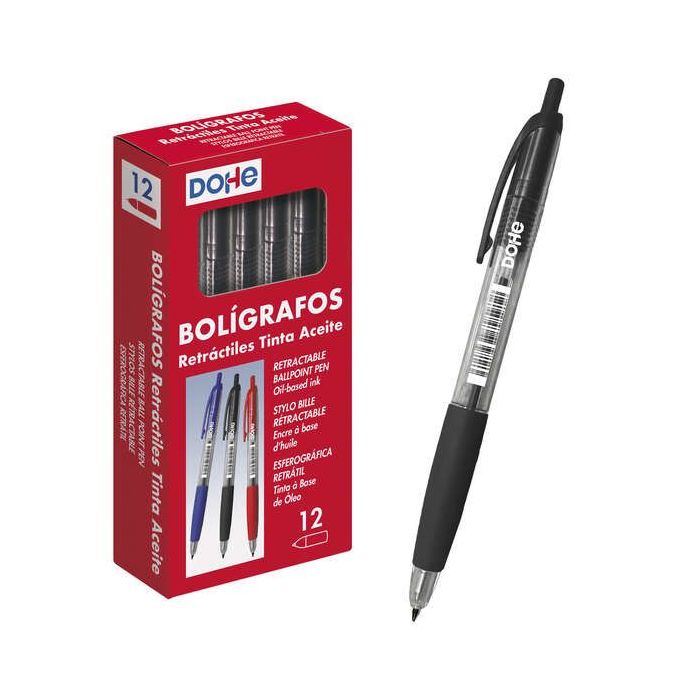 Dohe Boligrafos Retractiles de Tinta a Base de Aceite - Punta de Bola Metalica de 1mm - Trazo de 0.4mm - Cuerpo Transparente