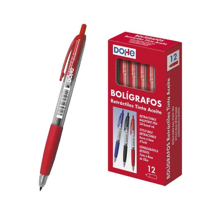 Dohe Boligrafos Retractiles de Tinta a Base de Aceite - Punta de Bola Metalica de 1mm - Trazo de 0.4mm - Cuerpo Transparente