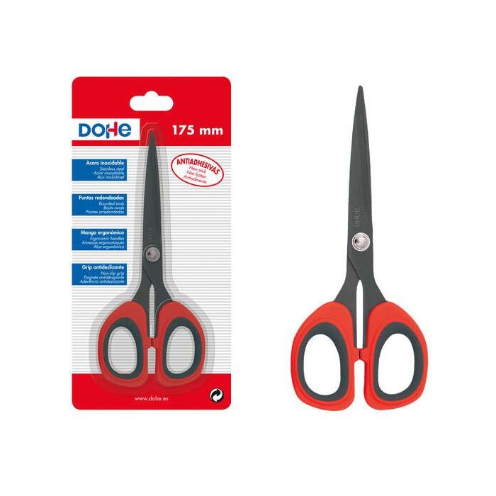Dohe Tijeras Antiadhesivas de Acero Inoxidable - Puntas Redondeadas - Mango Ergonomico de Plastico y Caucho - Blister Individual