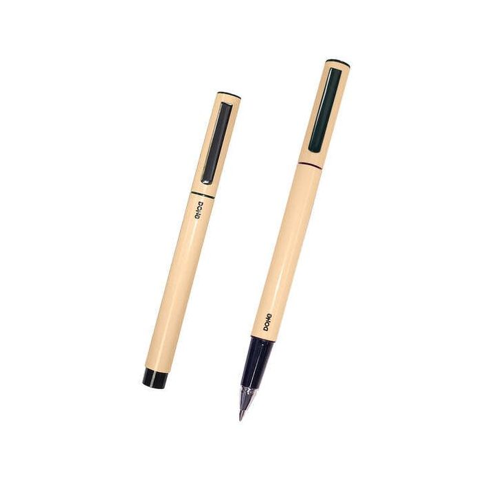 Dohe Boligrafos de Metal Ligero - Cuerpo Ovalado Amarillo - Ergonomicos y Deslizamiento Perfecto - Capucha con Clip - Fabricados en Aluminio - Tinta Azul