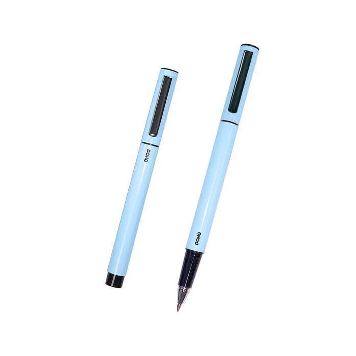 Dohe Boligrafos Elegantes de Metal Ligero - Cuerpo Ovalado Azul Ergonomico - Capucha con Clip - Fabricados en Aluminio - Tinta Azul