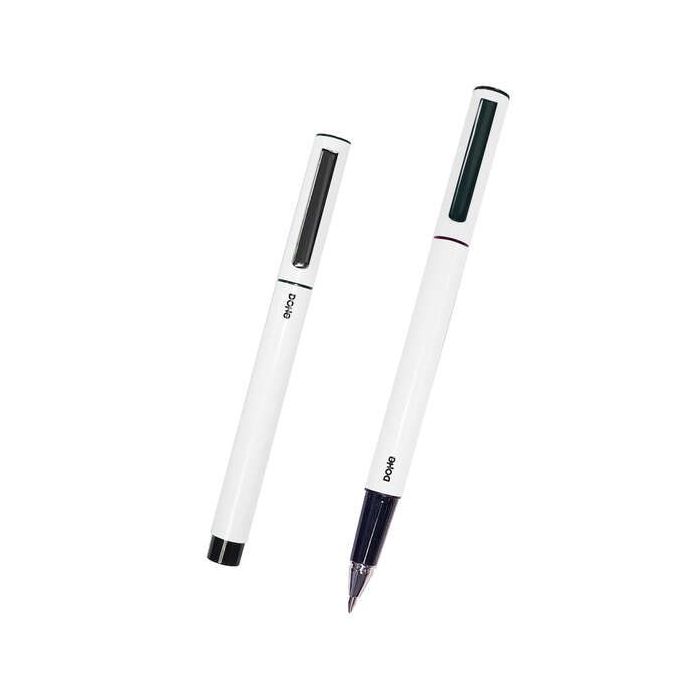 Dohe Boligrafos Elegantes de Metal Ligero - Cuerpo Ovalado Blanco - Ergonomicos y Deslizamiento Perfecto - Capucha con Clip - Fabricados en Aluminio - Tinta Azul
