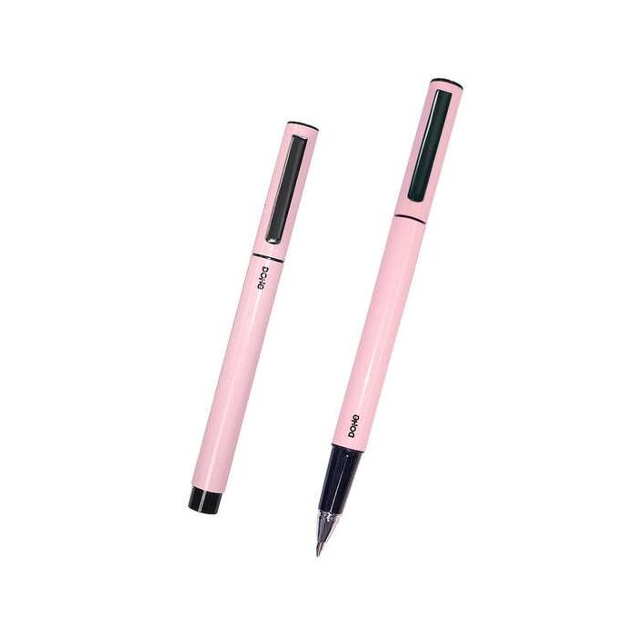 Dohe Boligrafos Elegantes de Metal Ligero - Cuerpo Ovalado en Rosa - Ergonomicos y Deslizamiento Perfecto - Capucha con Clip a Juego - Fabricados en Aluminio - Incluye Tinta Azul