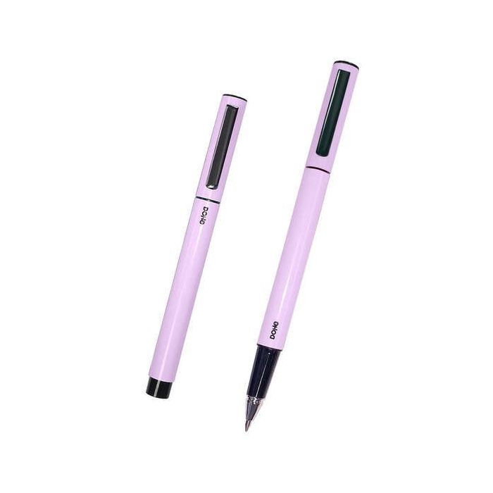 Dohe Boligrafos Elegantes de Metal Ligero - Cuerpo Ovalado Morado Ergonomico - Capucha con Clip - Fabricados en Aluminio - Tinta Azul