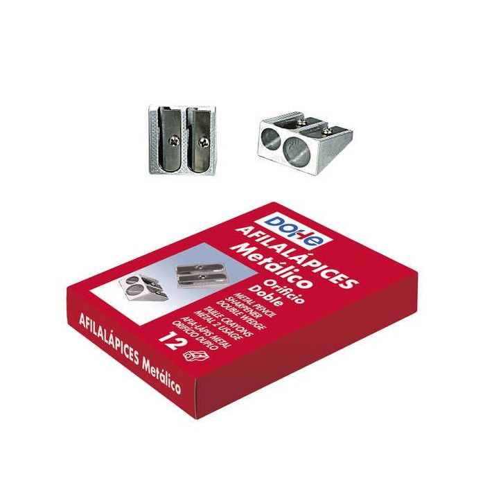 Dohe Caja de 12 Afilalapices Doble de Metal - Forma de Cuña - Cuchilla de Acero Resistente