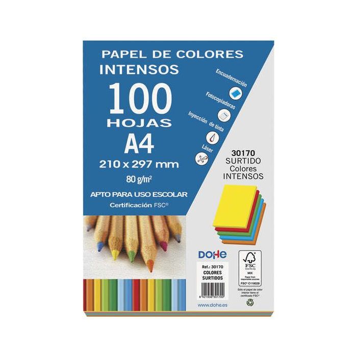 Dohe Papel Multifuncion de 80g - Apto para Fotocopiadoras, Impresoras Laser y Chorro de Tinta - Colores Surtidos