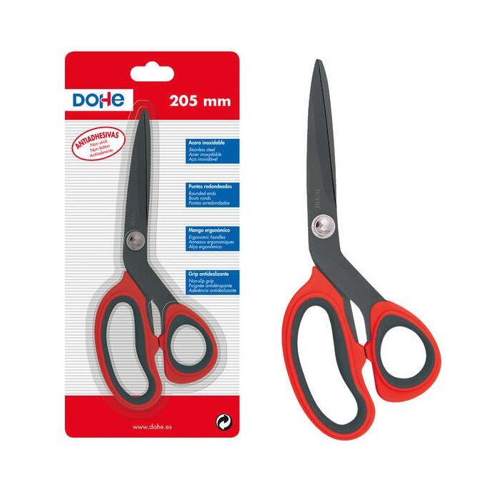 Dohe Tijeras Antiadhesivas de Acero Inoxidable - Puntas Redondeadas - Mango Ergonomico de Plastico y Caucho - Blister Individual