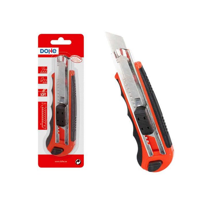 Dohe Cutter de Plastico con Guia de Acero Inoxidable - Cuchillas Tronzables de Acero - Sistema de Bloqueo de Cuchilla - Blister Individual