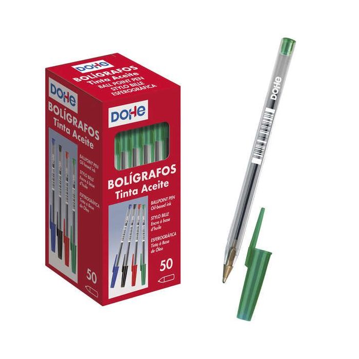 Dohe Boligrafos de Tinta a Base de Aceite - Punta de Bola Metalica de 1mm - Trazo de 0.4mm - Cuerpo Transparente con Capucha Ventilada