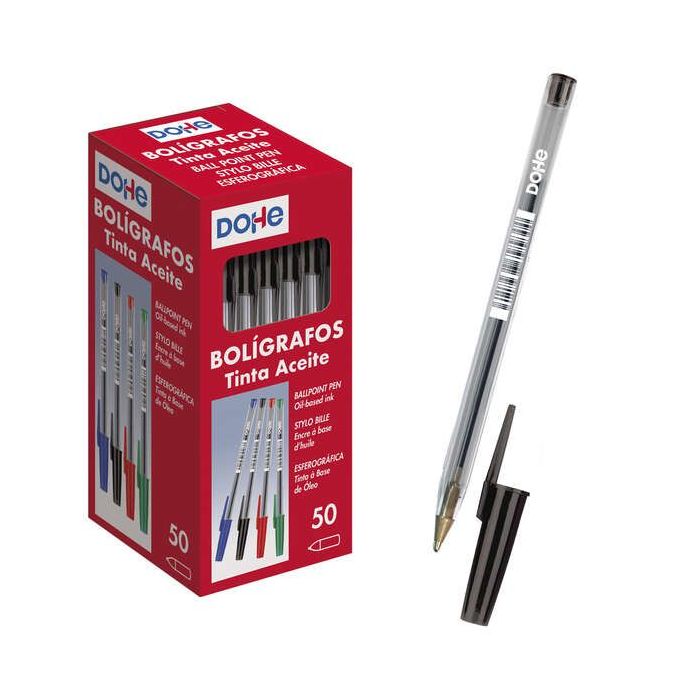 Dohe Boligrafos de Tinta a Base de Aceite - Punta de Bola Metalica de 1mm - Trazo de 0.4mm - Cuerpo Transparente y Capucha Ventilada