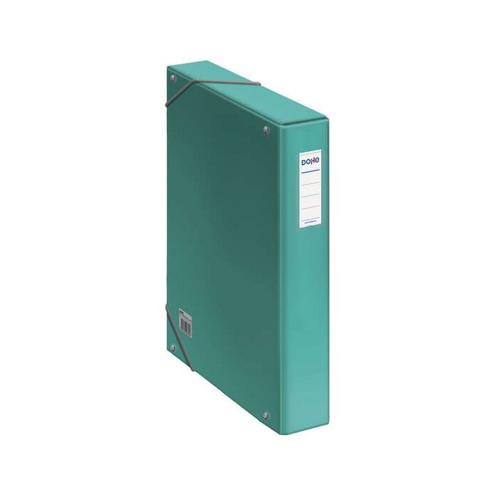 Dohe Caja de Carton Forrado con Papel Impreso y Plastificado - Tarjetero con Etiqueta en el Lomo - Sistema de Cierre con Gomas Elasticas