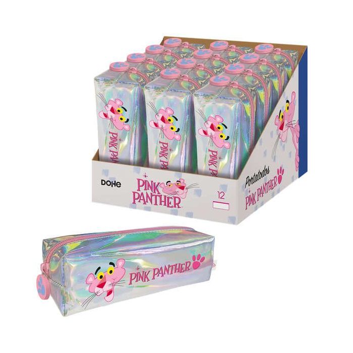 Dohe Expositor de 12 Portatodos Cuadrados Brillantes de Pink Panther - 200mm - para Todo Tipo de Utensilios Escolares - Fabricado en Material Flexible y Resistente