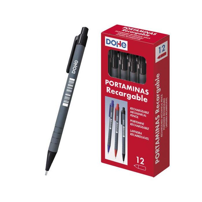 Dohe Portaminas Recargable - 0.5mm - Cuerpo de Plastico - Punta Acolchada Metalica - Clip - Goma de Borrar en Pulsador - Grip