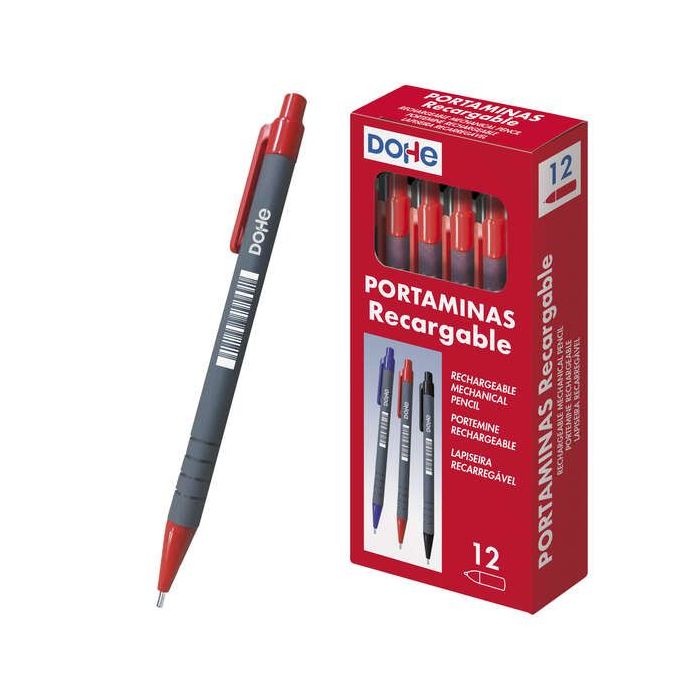 Dohe Portaminas Recargable - 0.5mm - Cuerpo de Plastico - Punta Acolchada Metalica - Clip - Goma de Borrar en Pulsador - Grip