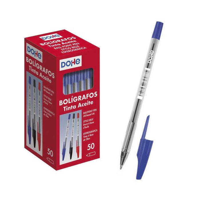 Dohe Boligrafos de Tinta a Base de Aceite - Punta de Bola Metalica de 1mm - Trazo de 0.4mm - Cuerpo Transparente y Capucha Ventilada