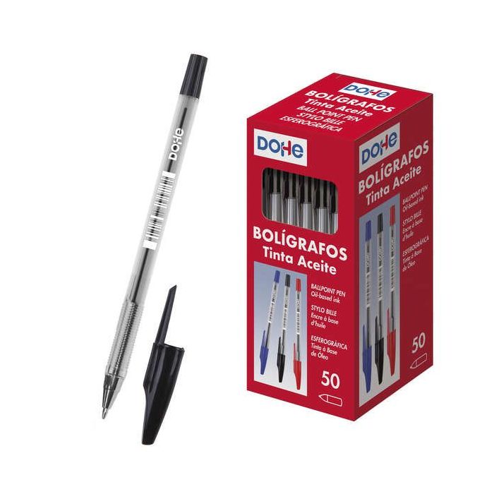 Dohe Boligrafos de Tinta a Base de Aceite - Punta de Bola Metalica de 1mm - Trazo de 0.4mm - Cuerpo Transparente y Capucha Ventilada