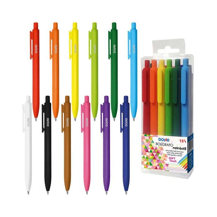 Dohe Pack de 12 Boligrafos Retractiles - Tinta a Juego con el Cuerpo - Blister Incluido