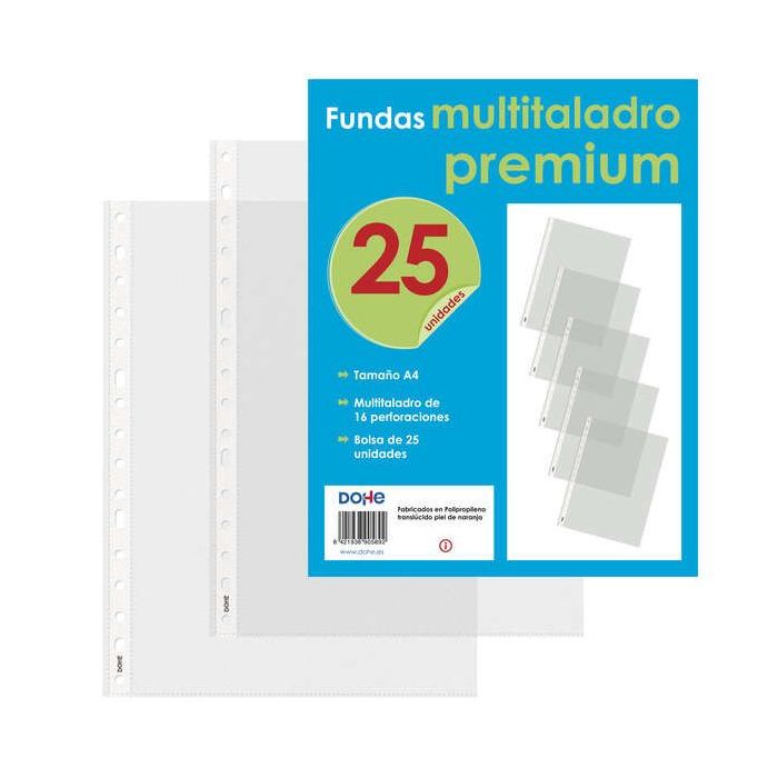 Dohe 25 Fundas Multitaladro Premium con 16 Perforaciones - Polipropileno Rugoso