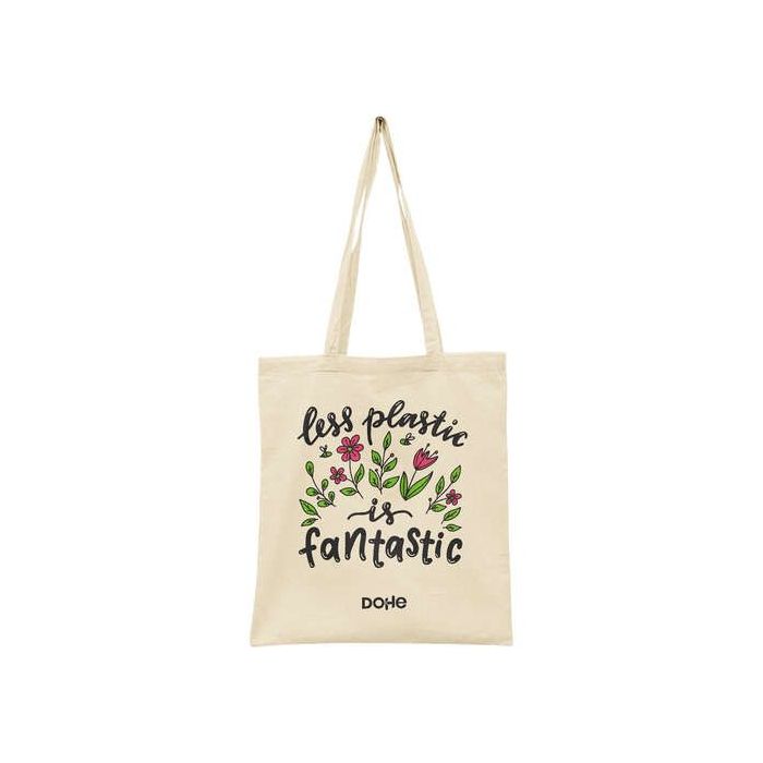 Dohe Totebag de Algodon Reciclado y Organico - 220gr - Asas Largas - Sostenible y Respetuoso con el Medio Ambiente - Espacioso y Manejable