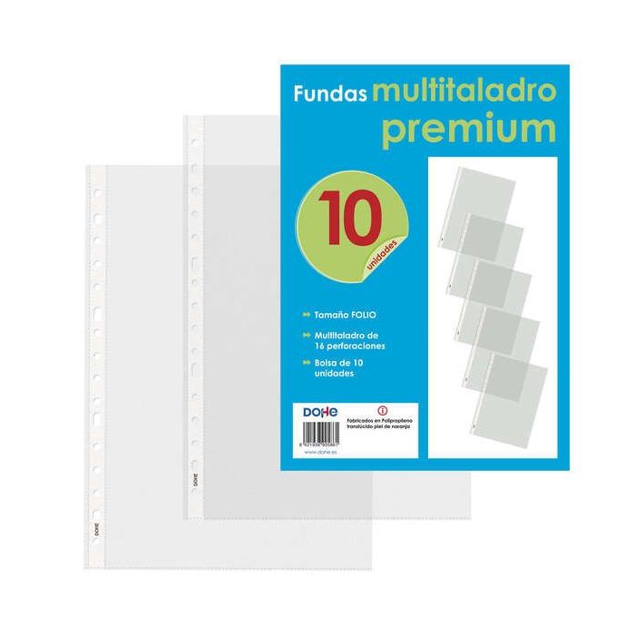 Dohe 10 Fundas Multitaladro Premium con 16 Perforaciones - 220x310mm - Polipropileno Rugoso