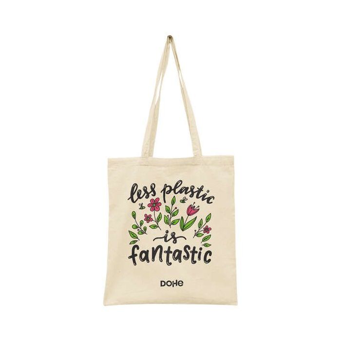 Dohe Totebag de Algodon Reciclado y Organico - 220gr - Asas Largas - Sostenible y Respetuoso con el Medio Ambiente - Ideal para Uso Diario