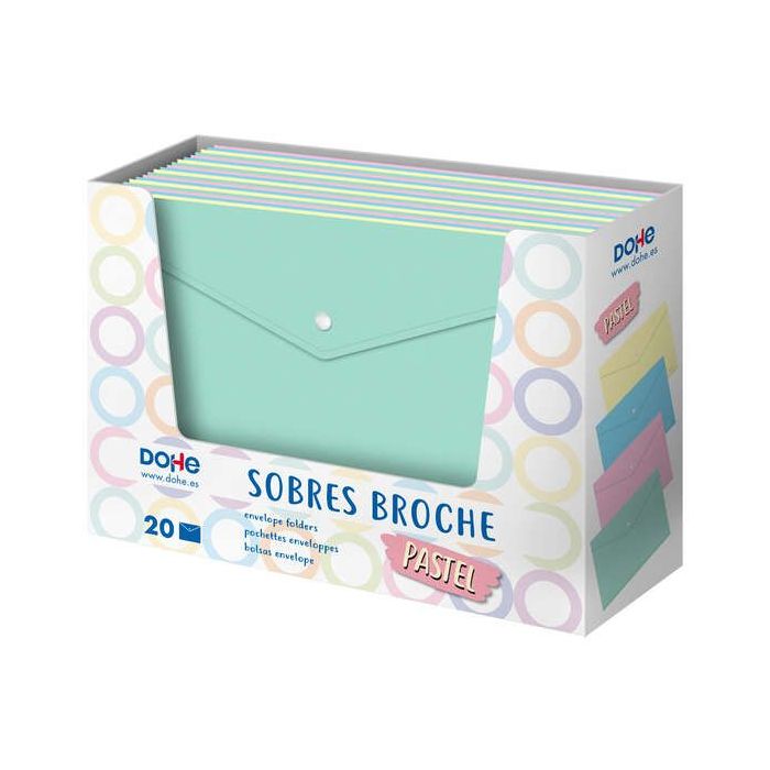 Dohe Expositor de 20 Sobres Broche Tamaño Folio - 200 Micras - Colores Surtidos