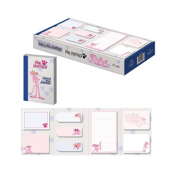 Dohe Expositor de Indices y Notas Adhesivas Pink Panther - Set de 10 - Preimpresas a Todo Color - Potente Adhesivo - Ideal para Señalizaciones y Clasificaciones - 8 Blocs de 20 Hojas