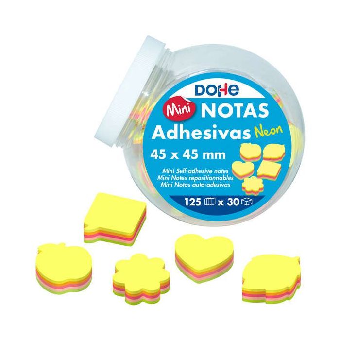 Dohe Expositor de 30 Mini Notas Adhesivas Neon - 4.5x4.5cm - Formas Surtidas - 125 Hojas Cada una