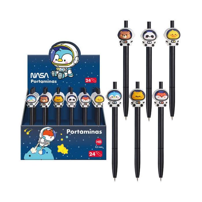 Dohe Expositor de 24 Portaminas Recargable - Cuerpo de Plastico - Mina de grafito de 0.5mm - Punta Metalica Retractil - Escritura Suave - Decoracion Astronautas-Animales