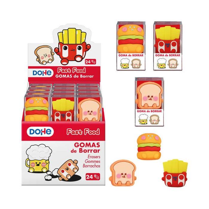 Dohe Expositor de 24 Gomas de Borrar en PVC con Forma de Alimentos - Suave Tacto - Envasadas  Individualmente