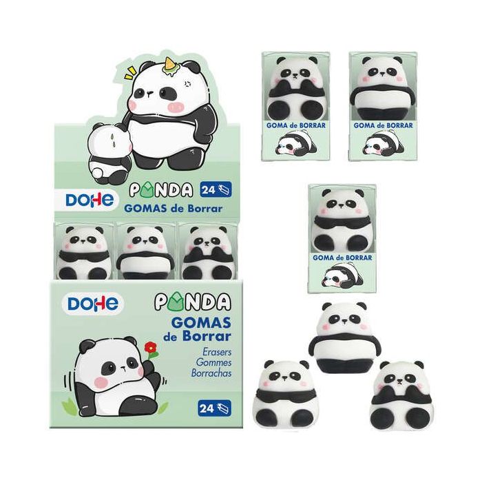 Dohe Expositor de 24 Gomas de Borrar Diseño Panda - Fabricada en PVC - Suave y Agradable Tacto - Envasadas Individualmente