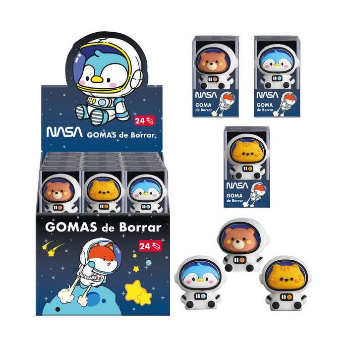 Dohe Expositor de 24 Gomas de Borrar PVC con Formas de Astronautas-Animales - Diversidad de Diseños Creativos - Material Resistente y Duradero - Ideal para Coleccionistas