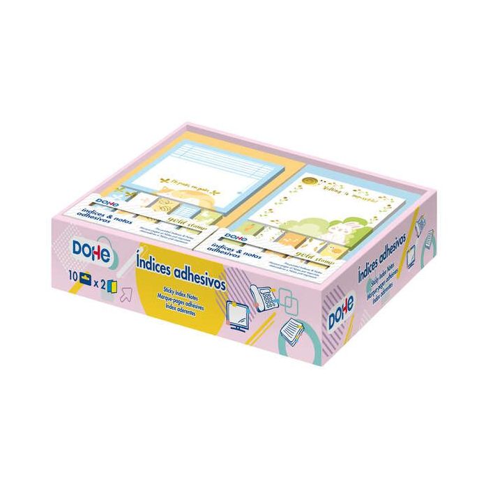 Dohe Caja Expositora de 20 Notas e Indices Adhesivos - 70x70mm y 12x45mm - Motivos Estampados en Oro