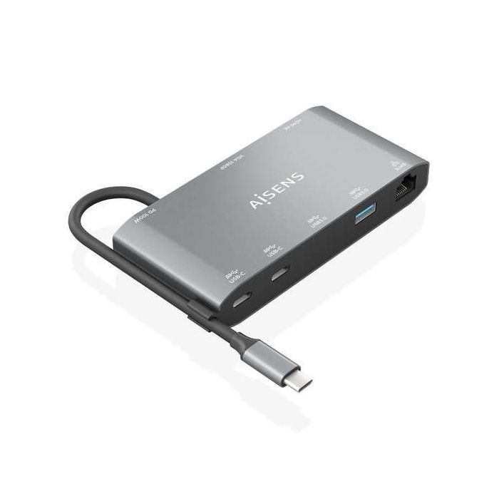 Aisens USB-C Dock 8 en 1 - USB-C a 1xHDMI - 1xVGA - 1xRJ45 - 2xUSB-A - 2xUSB-C 5G - 1xUSB-C PD - 20cm - Color Gris