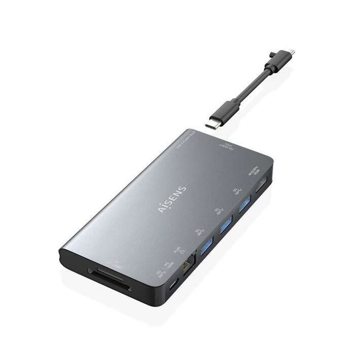 Aisens USB-C Dock 8 en 1 - USB-C a 1xHDMI - 1xRJ45 - 3xUSB-A - 1xUSB-C Datos+PD - 1xSD - 1xMicro SD - 10cm - Color Gris