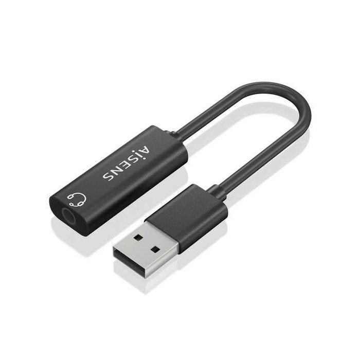 Aisens Conversor USB-A a Audio 48KHz - USB-A/M-JACK 3.5/H - 10cm - Color Negro