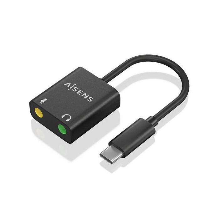 Aisens Conversor USB-C a Audio 48KHz - USB-C/M-2xJACK 3.5/H - 10cm - Color Negro
