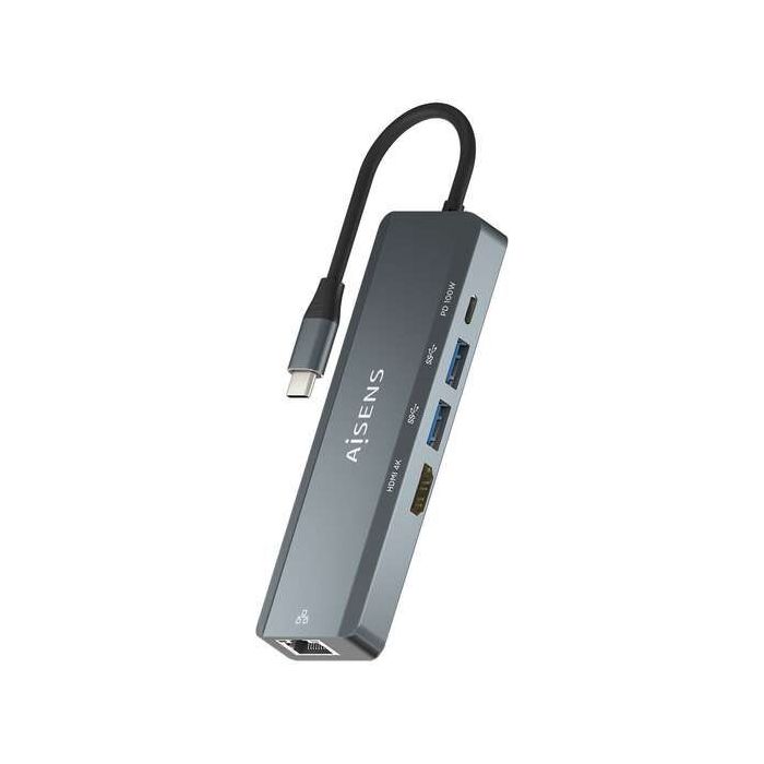 Aisens USB-C Dock 5 en 1 - USB-C a 1xHDMI - 1xRJ45 - 2xUSB - 1xpd - 15cm - Color Gris