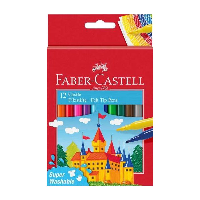 Faber-Castell Castle Pack de 12 Rotuladores - Tinta con Base de Agua Lavable - Colores Surtidos