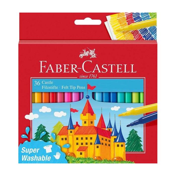 Faber-Castell Castle Pack de 36 Rotuladores - Tinta con Base de Agua Lavable - Colores Surtidos
