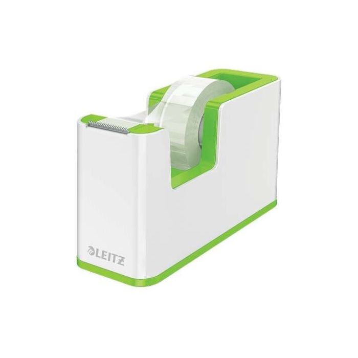 Leitz WOW Dispensador de Cinta Adhesiva - Para Rollos de hasta 19mm x 33m - Incluye Cinta Autoadhesiva Escribible - Color Blanco/Verde