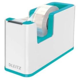 Leitz WOW Dispensador de Cinta Adhesiva - Para Rollos de hasta 19mm x 33m - Incluye Cinta Autoadhesiva Escribible - Color Blanco/Turquesa