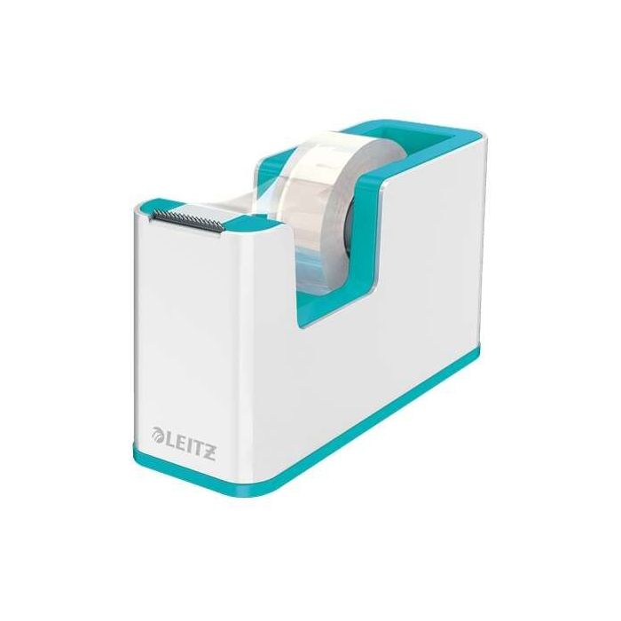 Leitz WOW Dispensador de Cinta Adhesiva - Para Rollos de hasta 19mm x 33m - Incluye Cinta Autoadhesiva Escribible - Color Blanco/Turquesa