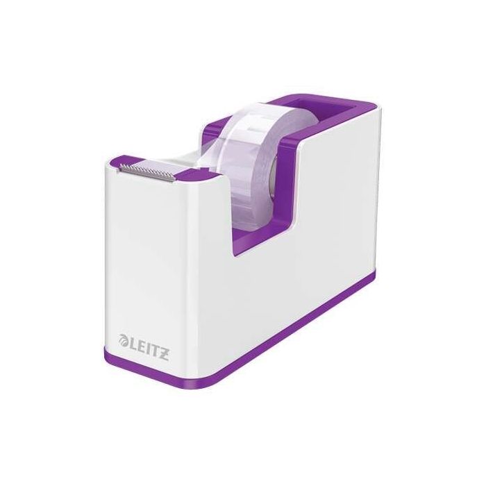 Leitz WOW Dispensador de Cinta Adhesiva - Para Rollos de hasta 19mm x 33m - Incluye Cinta Autoadhesiva Escribible - Color Blanco/Violeta